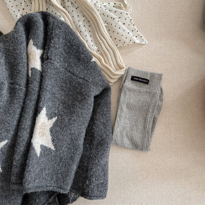 ニットカーディガン スター星 モノトーン ラグラン カジュアル アウター【mh0011612】