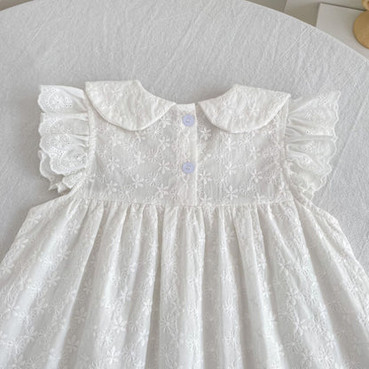 Lace Trim Doll Collar Romper Dress ラッフル ロンパース ミモレ丈ワンピース【mh0013160】