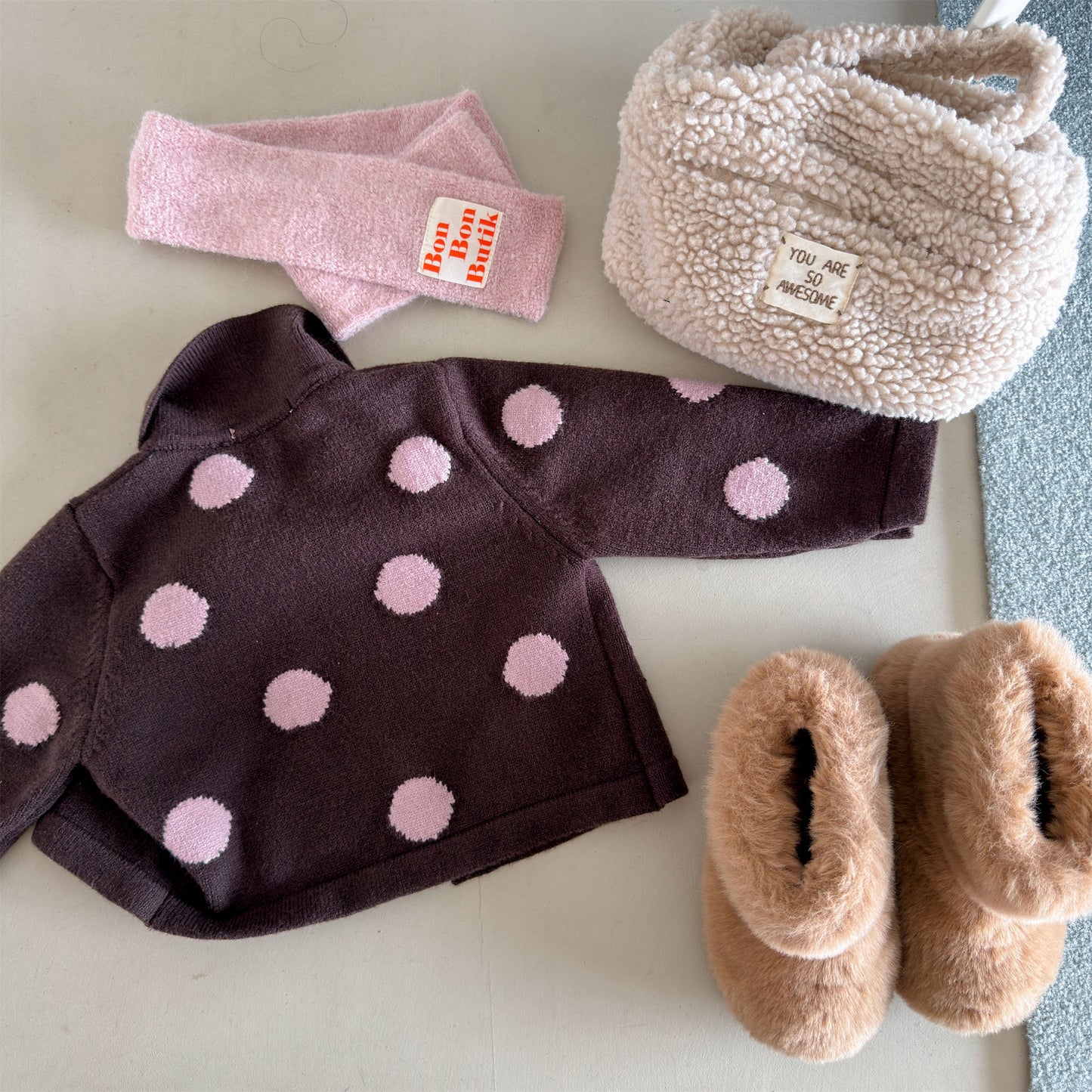 Kids' Polka Dot Collared Button-Up Long-Sleeve Knit Cardigan [mh0014056]