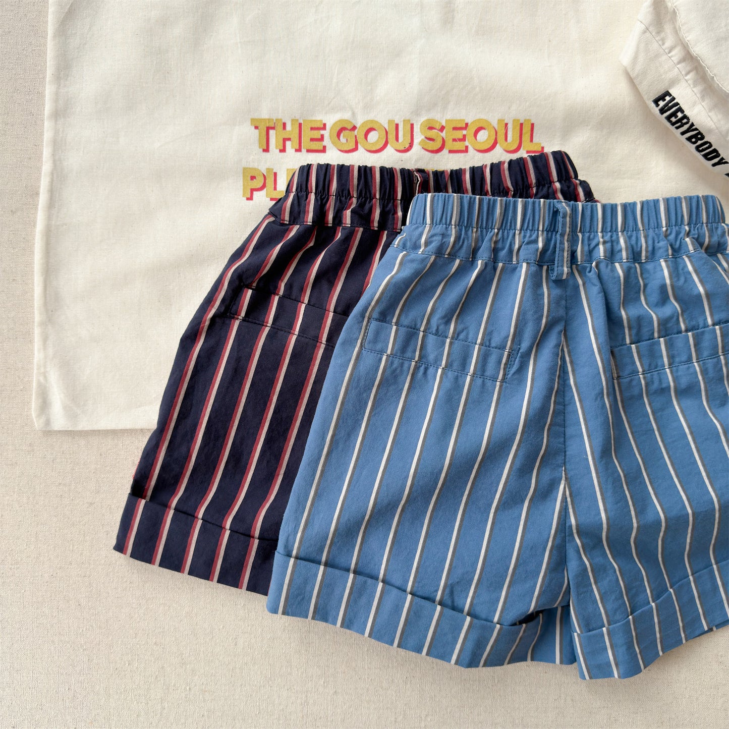 Navy Red Stripe Cotton Shorts ストライプ ショートパンツ【mh0012664】