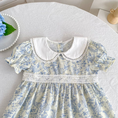 Floral Lace Collar Romper Dress パフスリーブ ロンパース 半袖ワンピース【mh0013164】