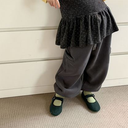 Pantalones largos de felpa para niños, corte holgado con cintura elástica y forro polar [mh0014538]