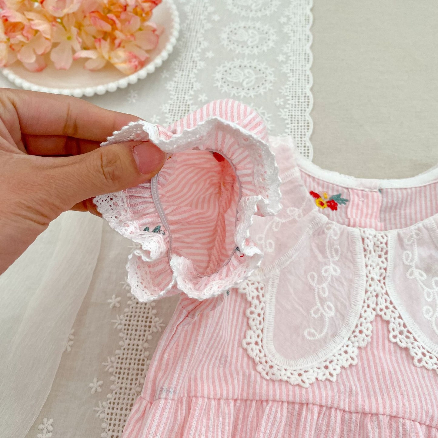 Stripe Embroidery Romper Dress Mono-vestido con bordados de rayas [mh0013168]