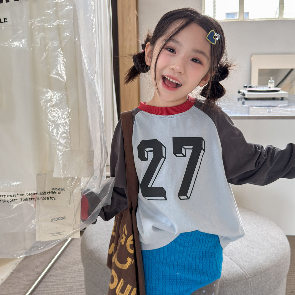 キッズ ナンバープリント 配色ラグランスリーブ 長袖Tシャツ【mh0014560】