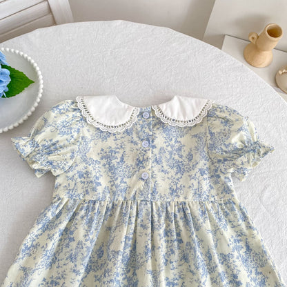 Floral Lace Collar Romper Dress パフスリーブ ロンパース 半袖ワンピース【mh0013164】