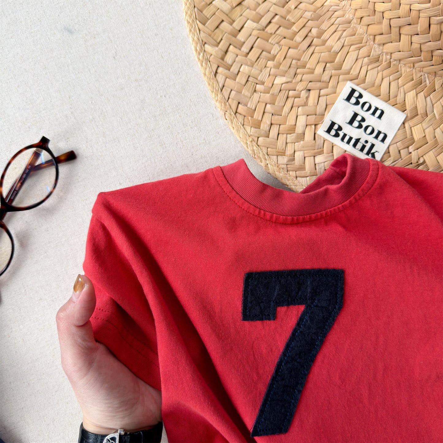 Number Embroidered Cotton Short Sleeve T-shirt ワッペン 半袖Tシャツ【mh0012662】