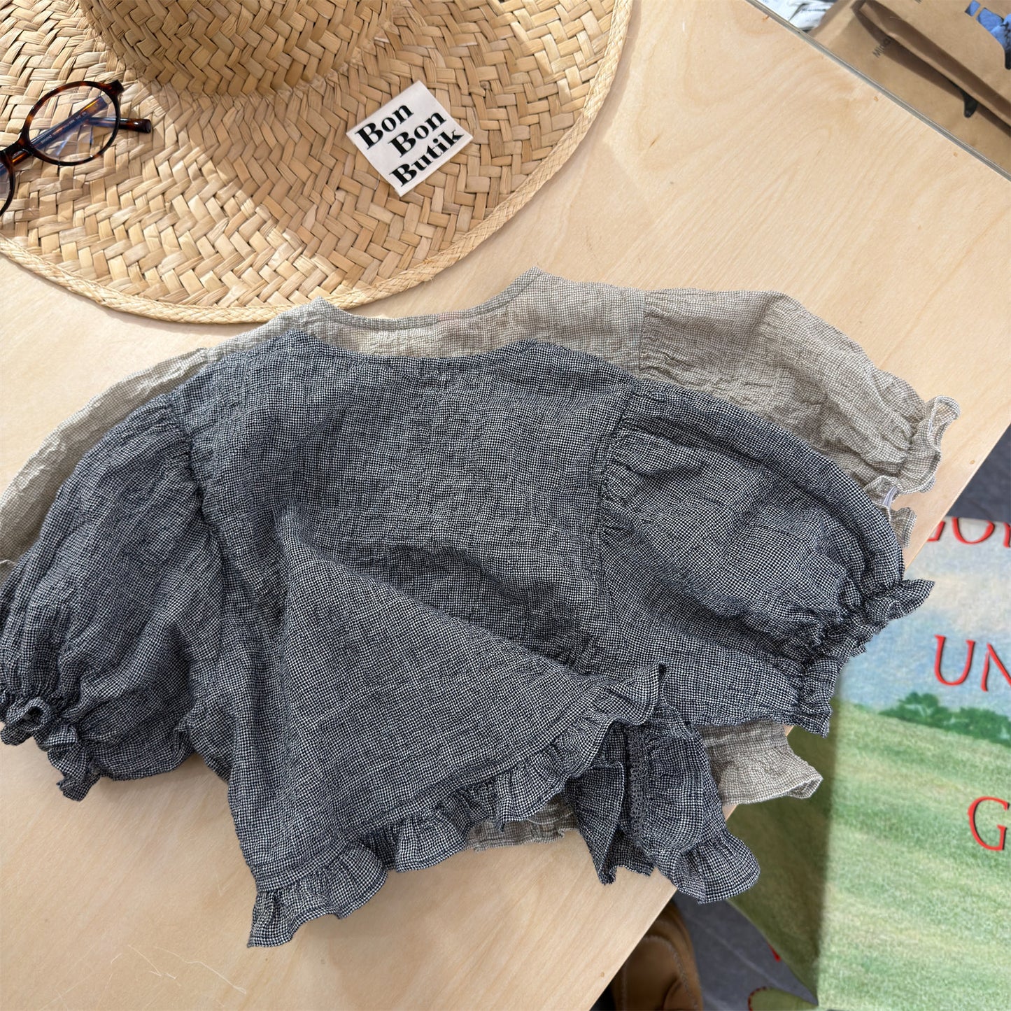 Linen Puff Sleeve Blouse ラッフル 半袖ブラウス【mh0013230】