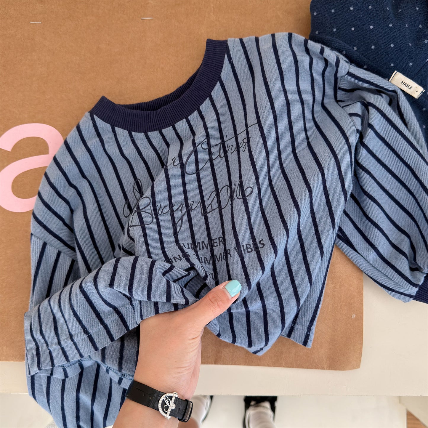 Kids' Color-Blocked Ringer Loose-Fit Letter-Printed Striped Long-Sleeved T-Shirt [mh0014062]