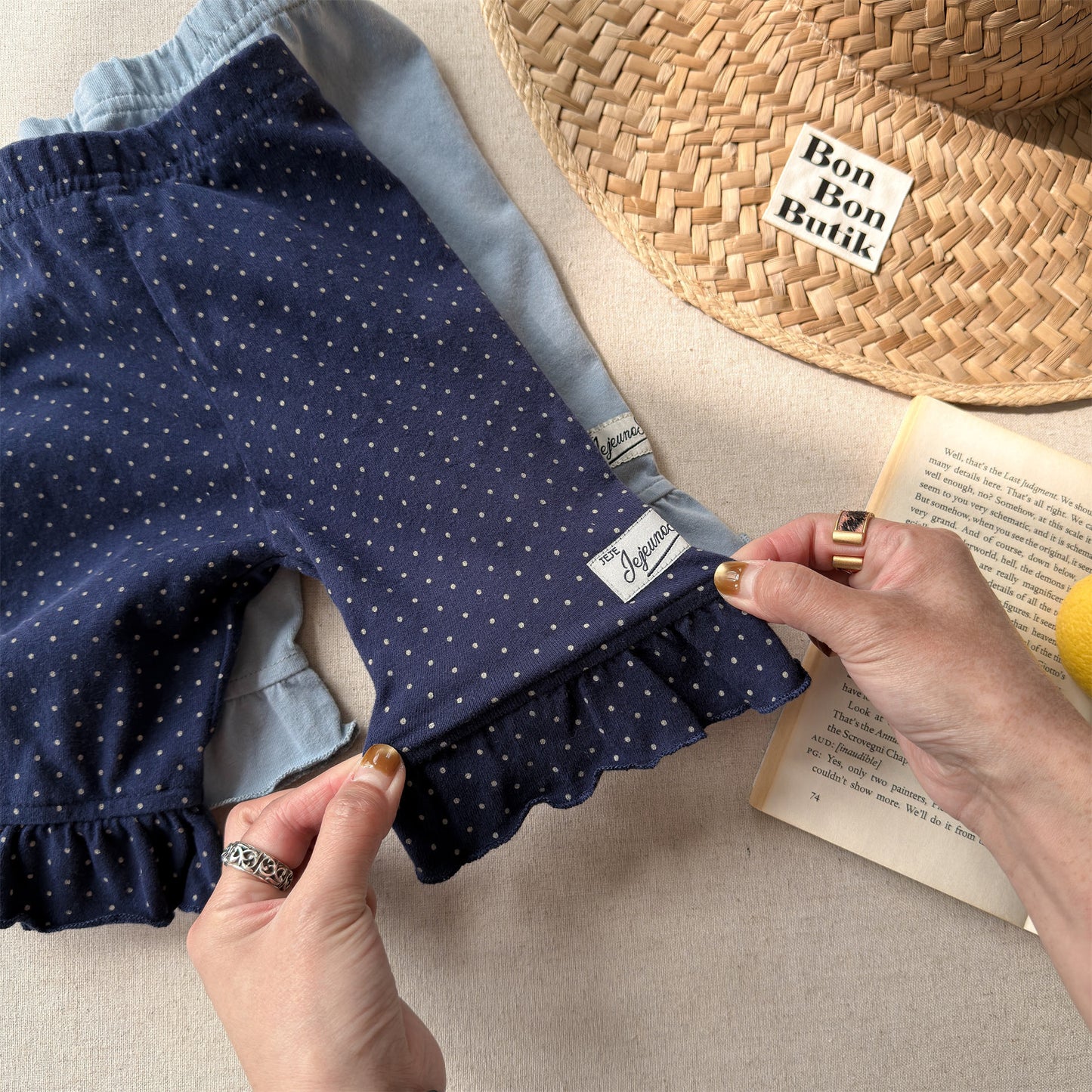 Ruffle Hem Dot Cotton Capri Leggings フリル ハーフ丈レギンス【mh0012663】