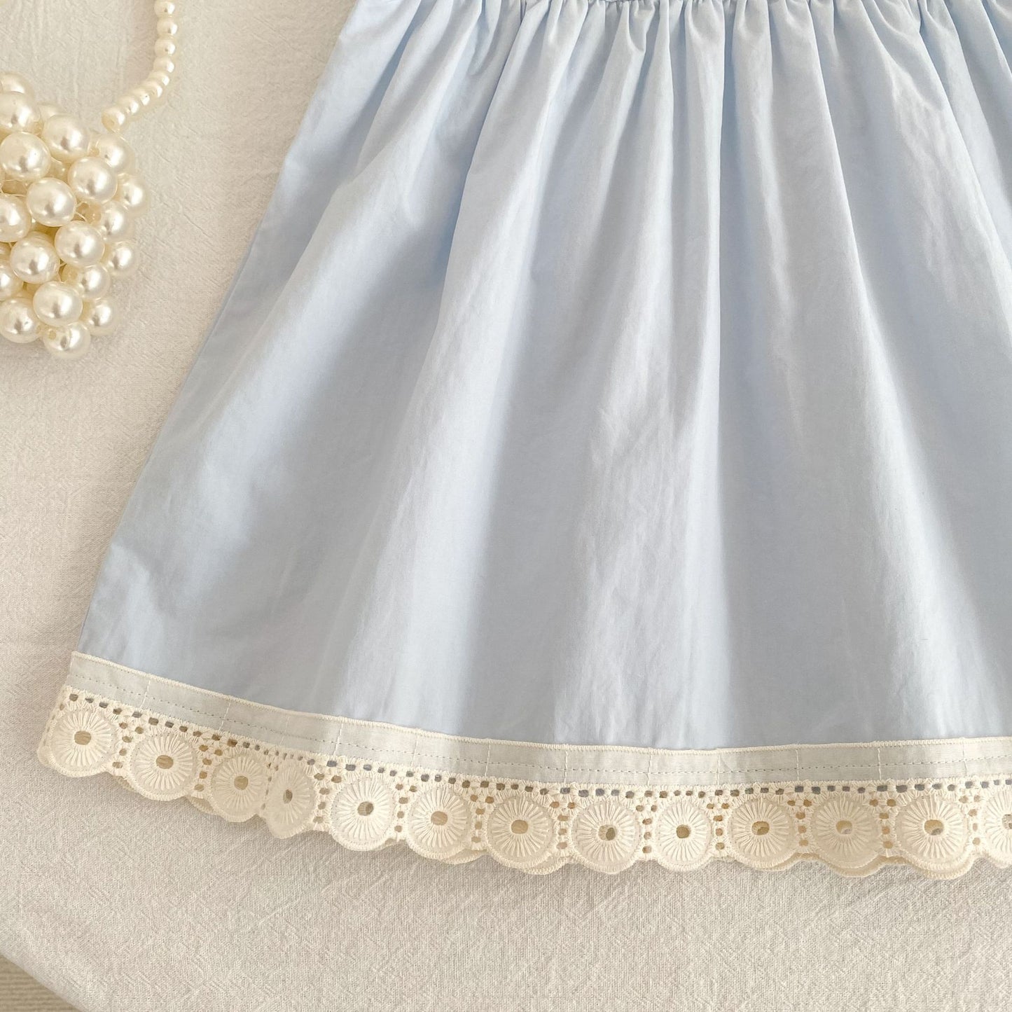 Vestido midi tipo pelele con cuello de encaje con volantes【mh0013162】