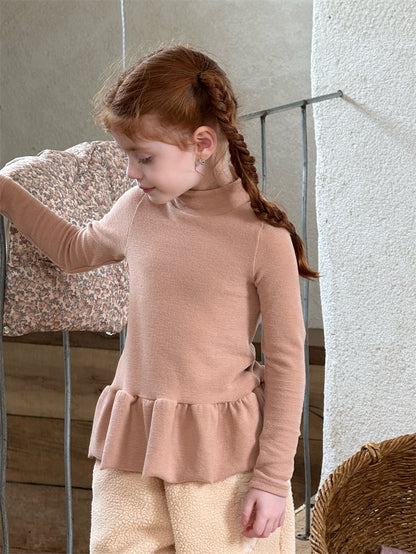 長袖トップス ペプラムフリル ハイネック シンプル 裏起毛【mh0011621】