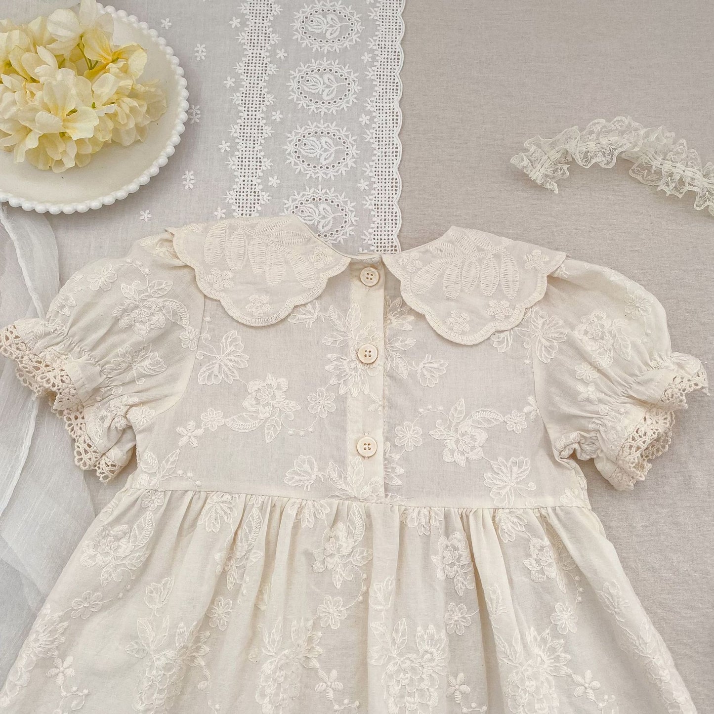Embroidered Puff Sleeve Romper And Dress 刺繍 パフスリーブ ロンパース ワンピース【mh0013166】