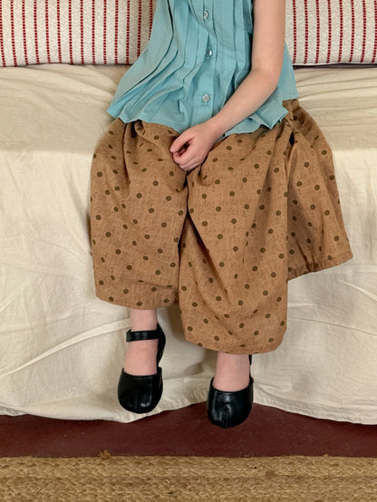 Textured Cotton Linen Culottes ドット シンプル ロングガウチョパンツ【mh0012822】