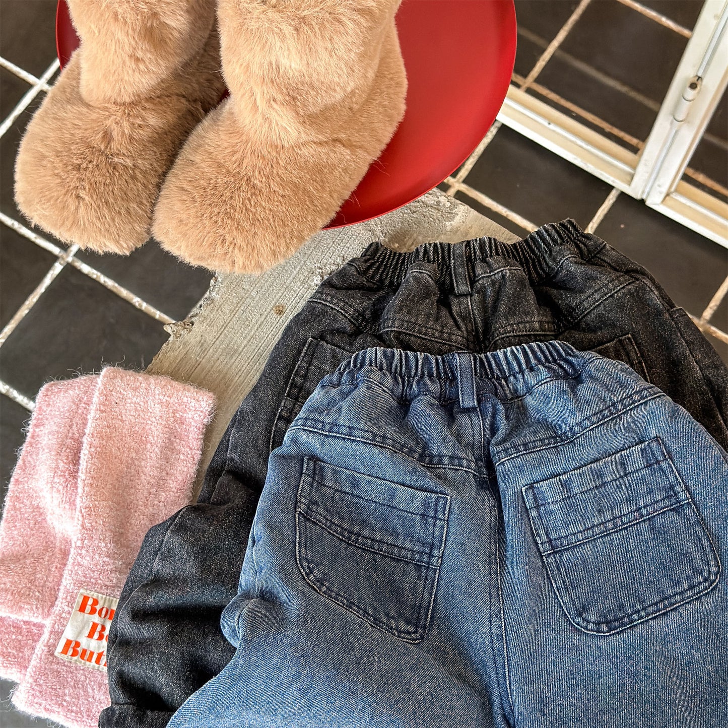 デニムパンツ 裏ボア 裾ボア ドッキング ゆったり ボトムス【mh0011610】