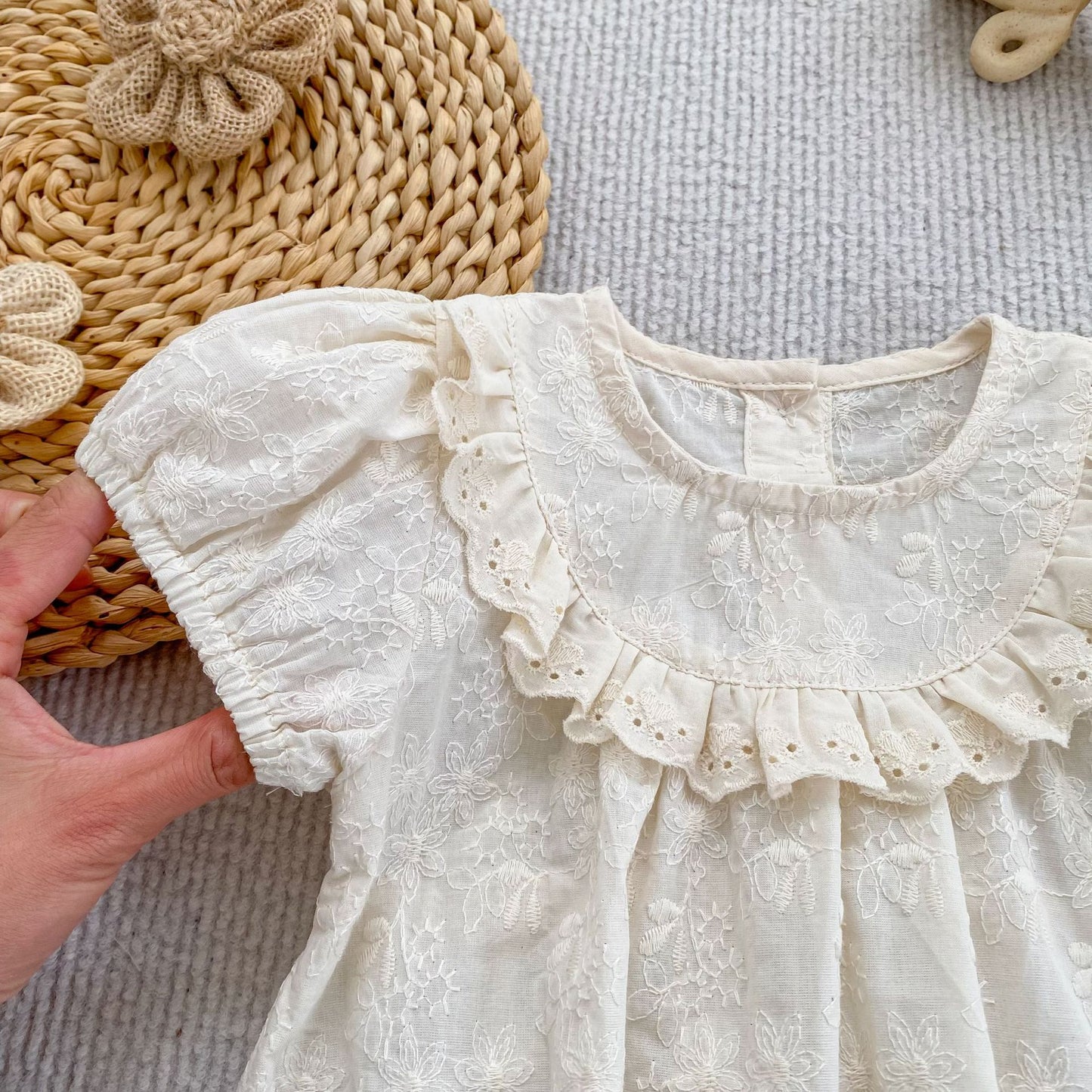 Embroidered Ruffle Romper And Blouse Shorts フリル ロンパース ブラウス ショートパンツ【mh0013163】