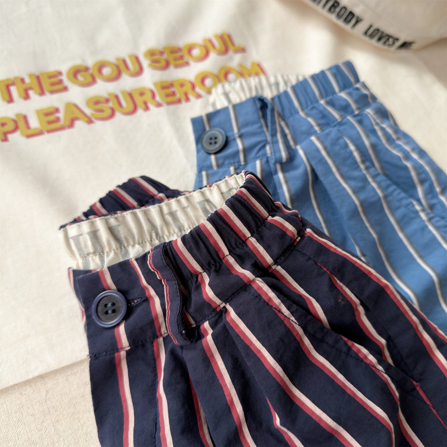 Navy Red Stripe Cotton Shorts ストライプ ショートパンツ【mh0012664】