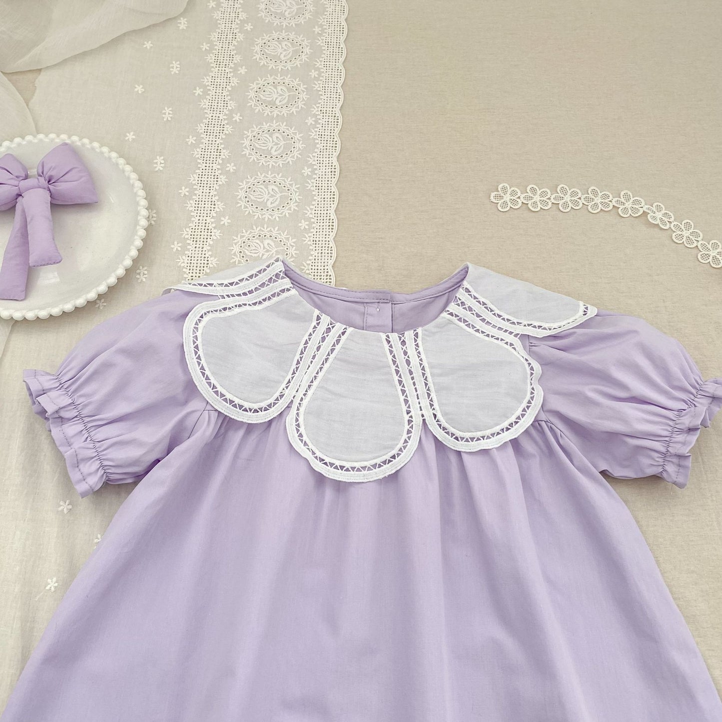 Petal Collar Romper Puff Sleeve Dress ラッフル ロンパース ミモレ丈ワンピース【mh0013158】
