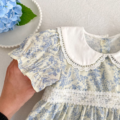 Floral Lace Collar Romper Dress パフスリーブ ロンパース 半袖ワンピース【mh0013164】