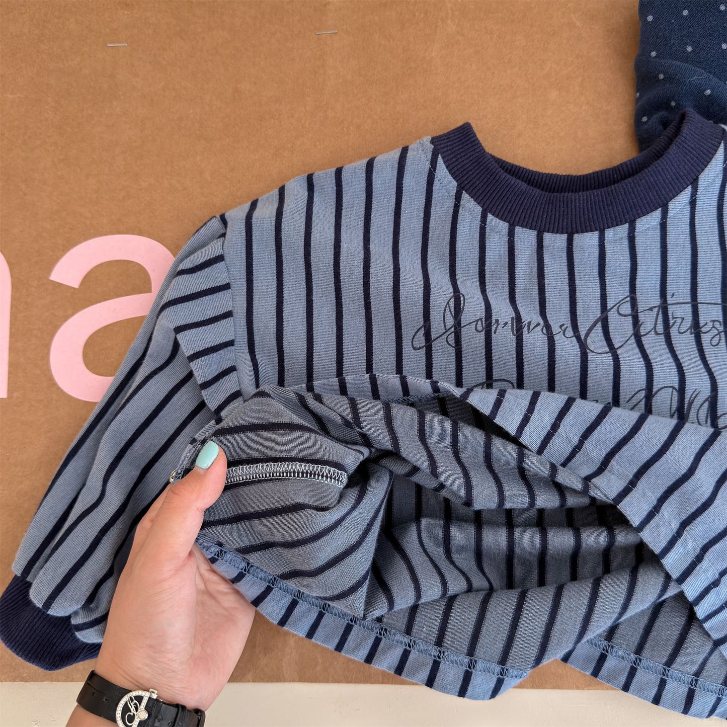 Kids' Color-Blocked Ringer Loose-Fit Letter-Printed Striped Long-Sleeved T-Shirt [mh0014062]