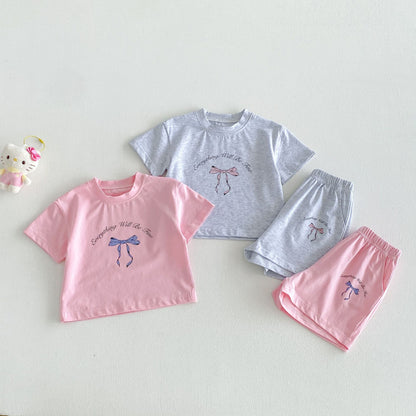 Floral Bow T-shirt Shorts Set フラワー リボン 半袖 セットアップ【mh0012716】