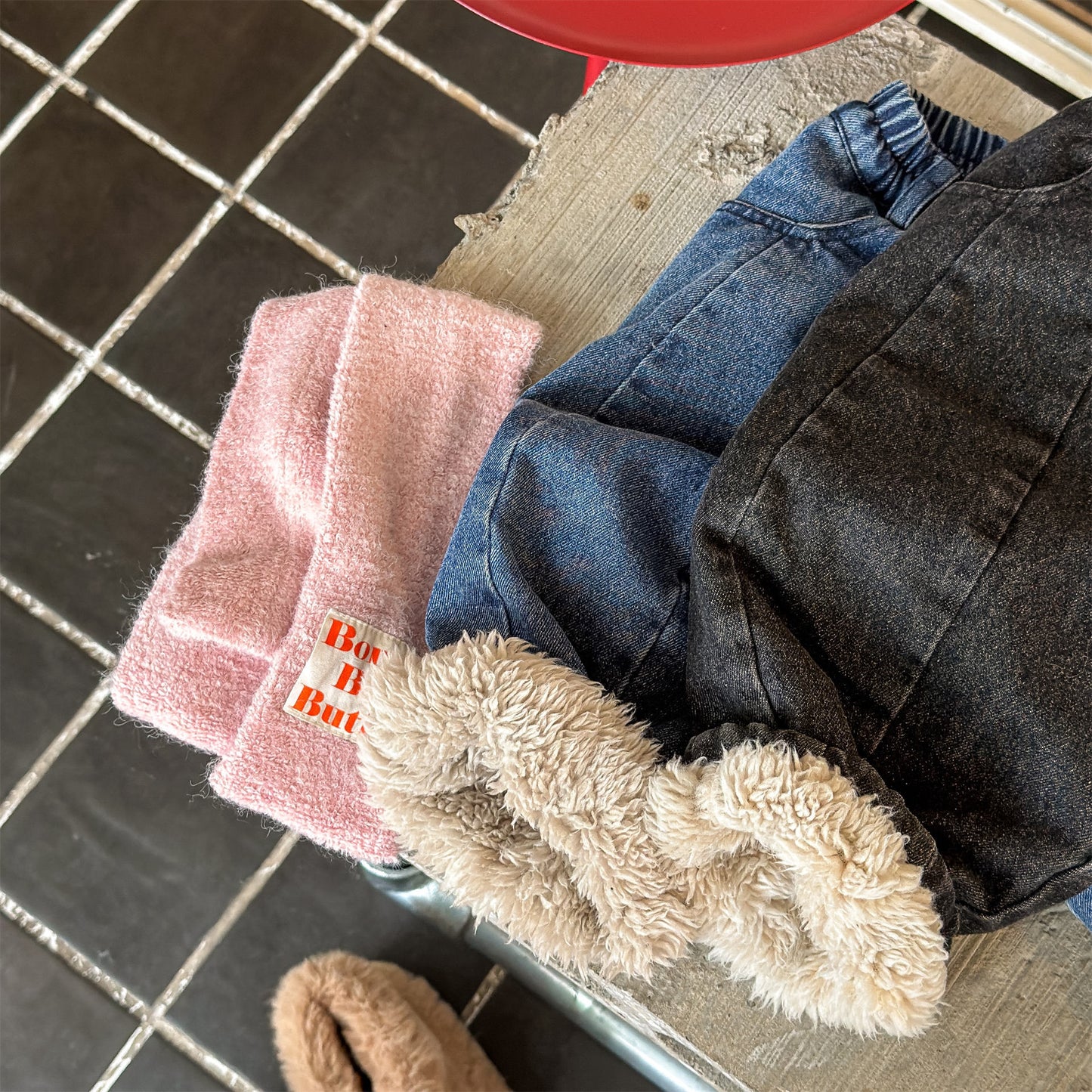 デニムパンツ 裏ボア 裾ボア ドッキング ゆったり ボトムス【mh0011610】