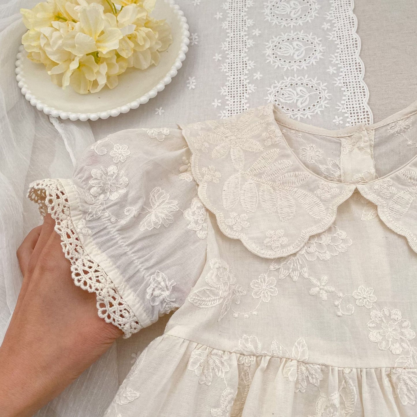 Embroidered Puff Sleeve Romper And Dress 刺繍 パフスリーブ ロンパース ワンピース【mh0013166】