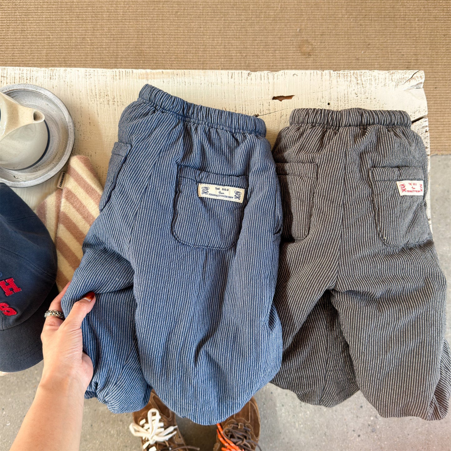 ストライプパンツ 裏ボア ジョガー スウェット カジュアル ボトムス【mh0011605】