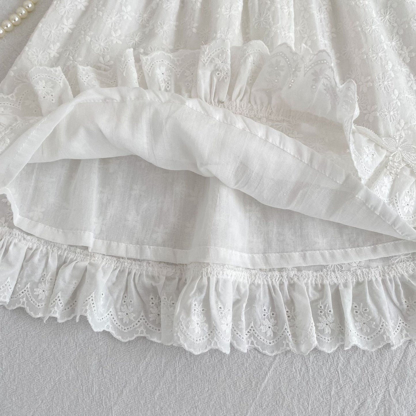Lace Trim Doll Collar Romper Dress ラッフル ロンパース ミモレ丈ワンピース【mh0013160】