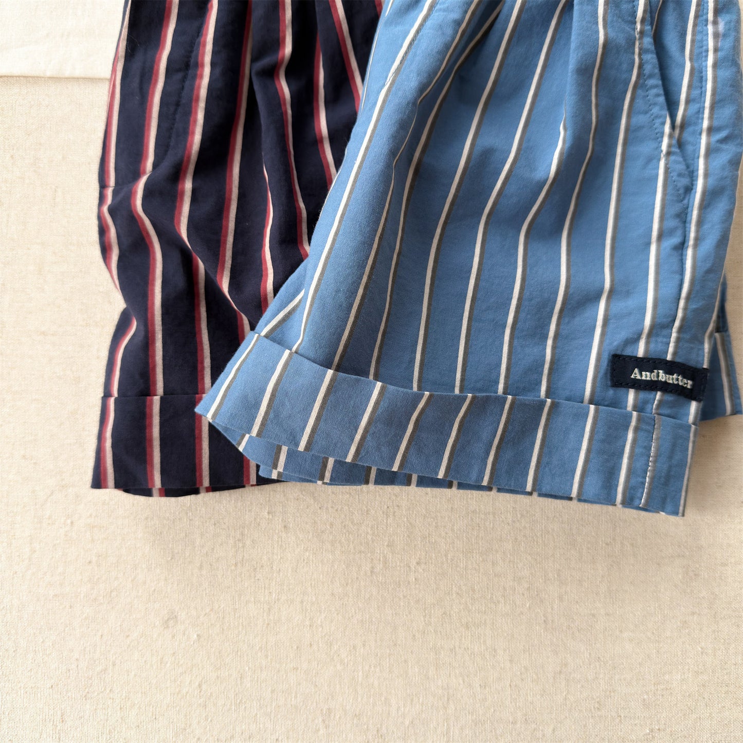 Navy Red Stripe Cotton Shorts ストライプ ショートパンツ【mh0012664】