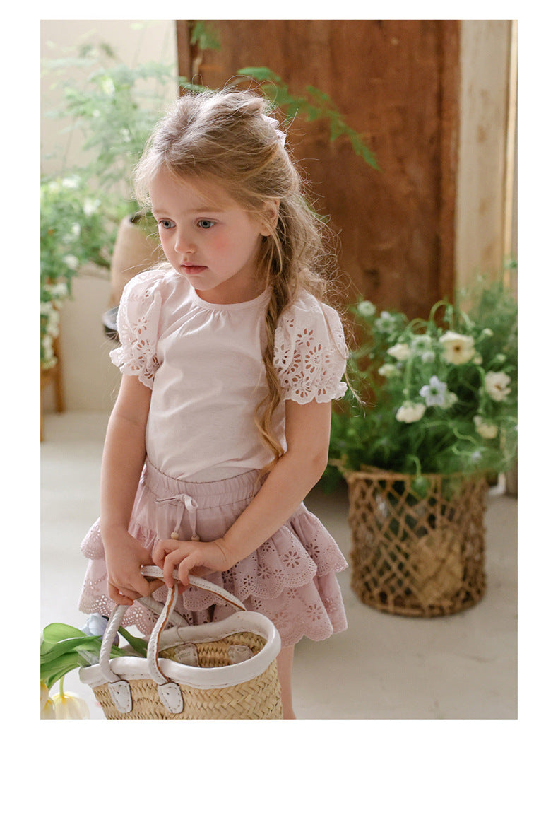 Lace Puff Sleeve Tee 刺繍パフスリーブ Tシャツ【mh0012985】