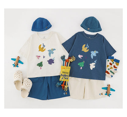 Bird Print Cotton Tee & Wide Shorts 小鳥プリント 半袖Tシャツ ショートパンツ【mh0012729】