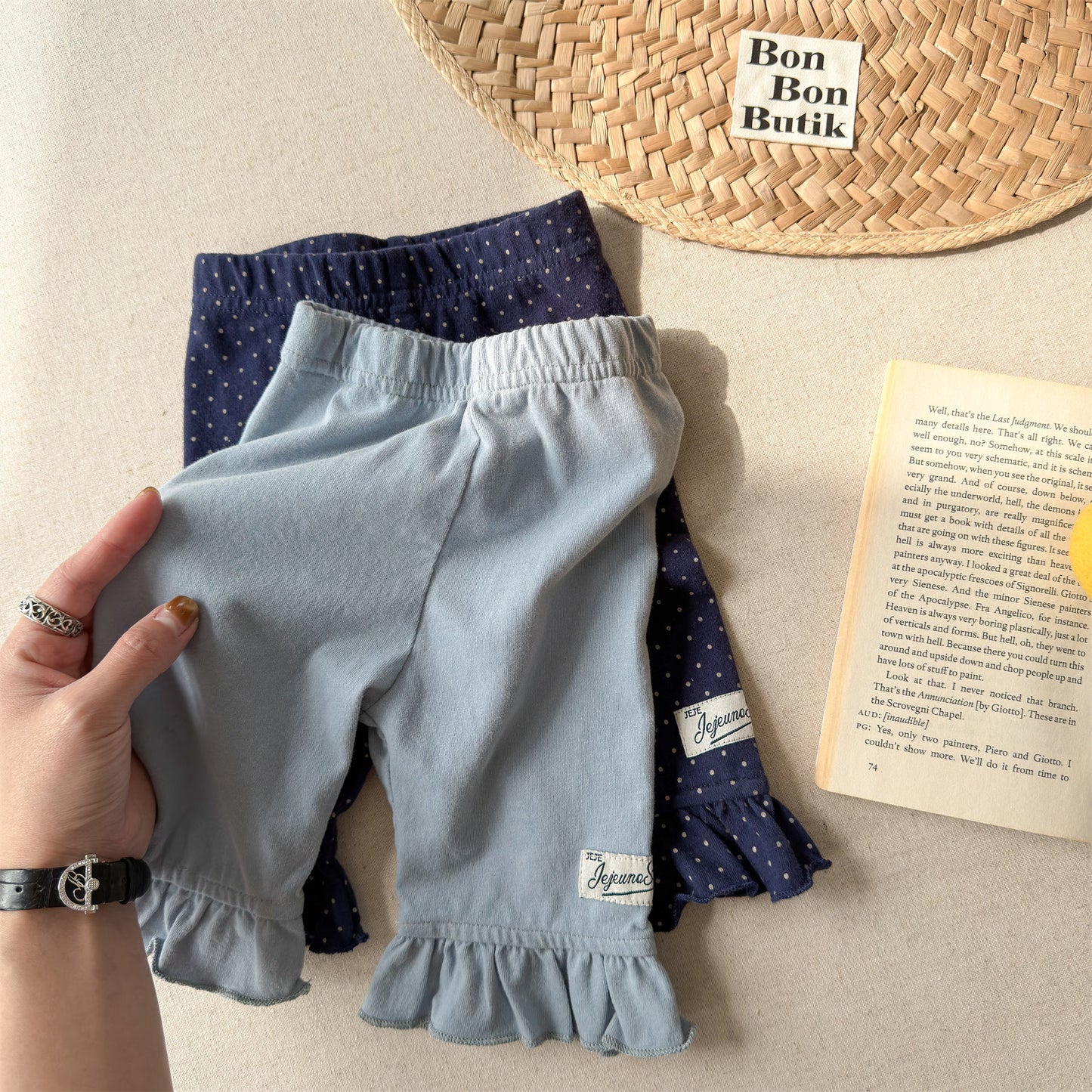 Ruffle Hem Dot Cotton Capri Leggings フリル ハーフ丈レギンス【mh0012663】