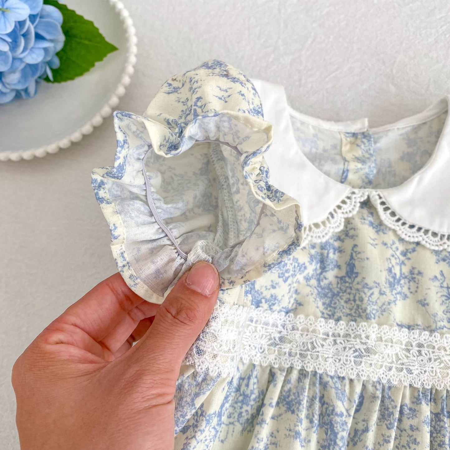 Floral Lace Collar Romper Dress パフスリーブ ロンパース 半袖ワンピース【mh0013164】