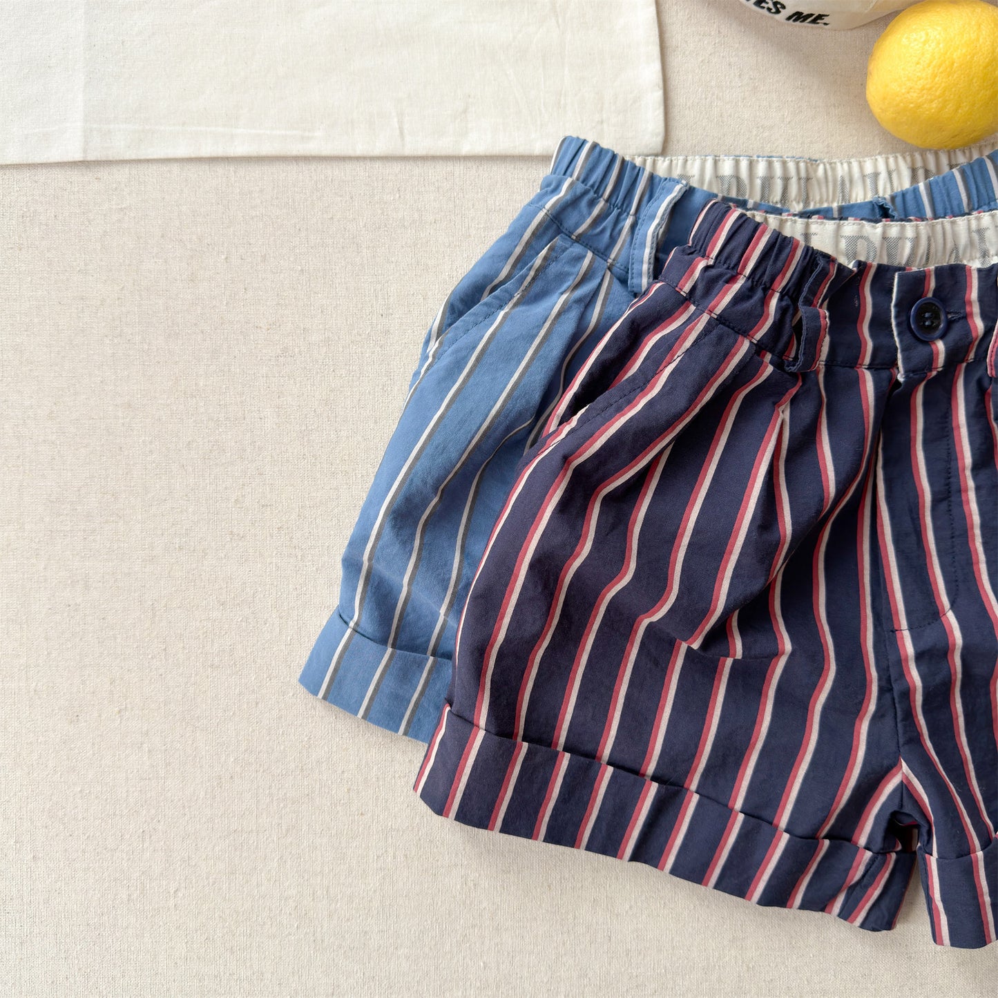 Navy Red Stripe Cotton Shorts ストライプ ショートパンツ【mh0012664】
