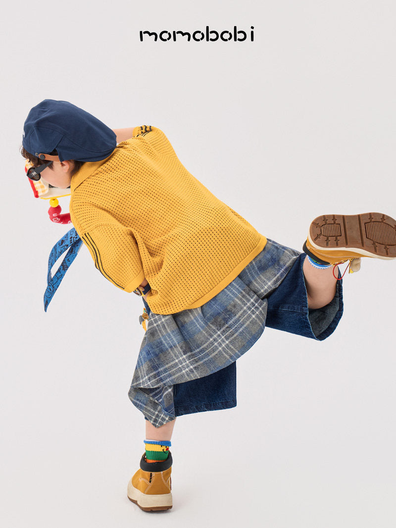 Check Layered Denim Shorts チェック レイヤード デニムハーフパンツ【mh0013002】