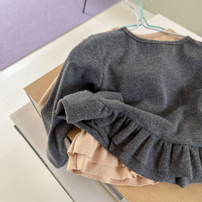 キッズ 英字レター 刺繍 裾フリル 長袖Tシャツ【mh0014552】