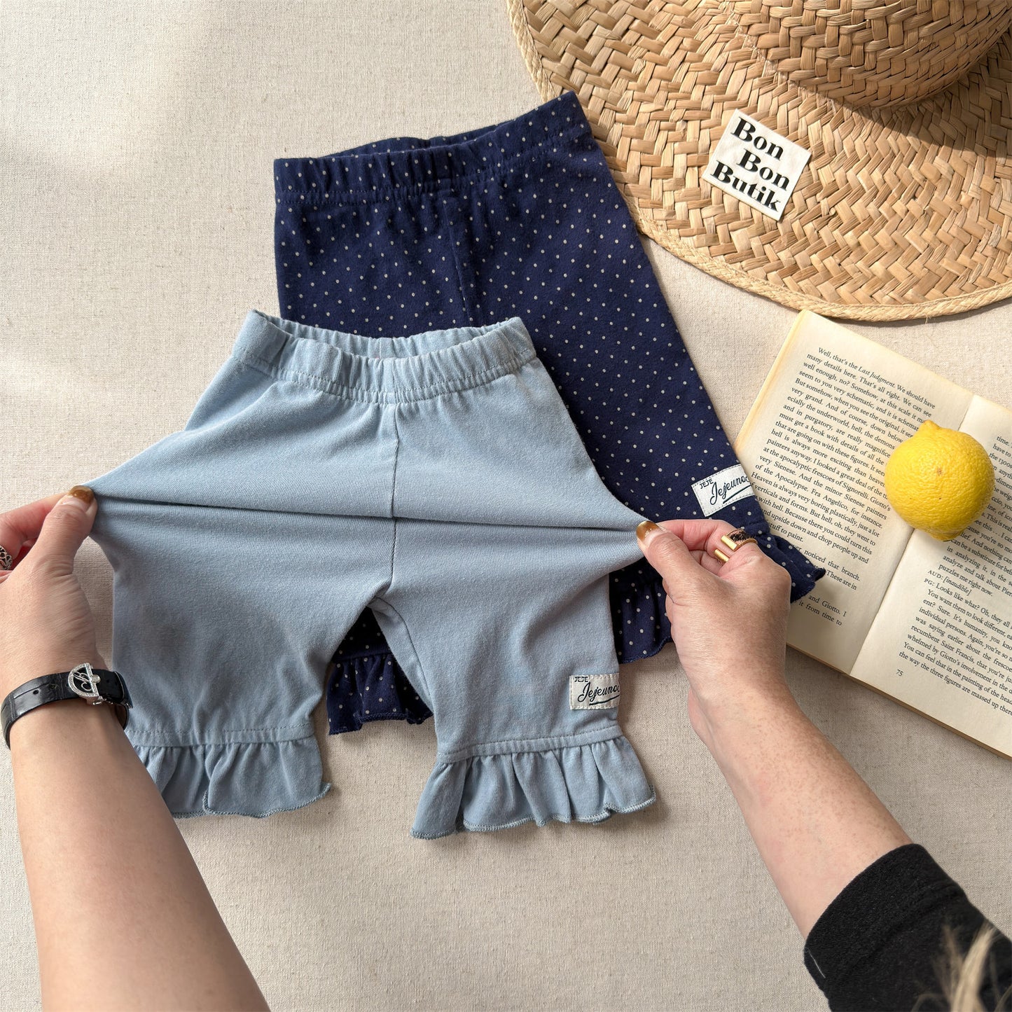 Ruffle Hem Dot Cotton Capri Leggings フリル ハーフ丈レギンス【mh0012663】