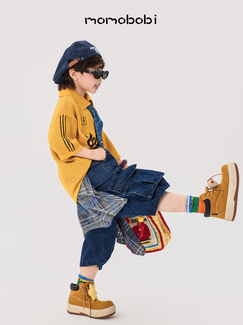 Check Layered Denim Shorts チェック レイヤード デニムハーフパンツ【mh0013002】