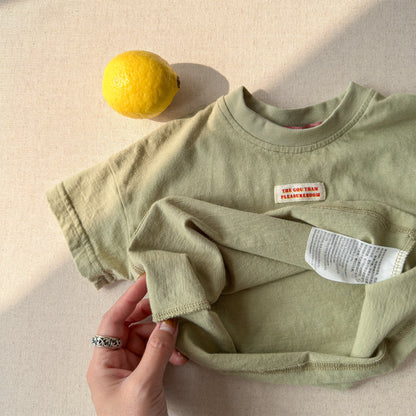 Minimal Woven Patch T-Shirt ドロップショルダー 半袖Tシャツ【mh0013224】
