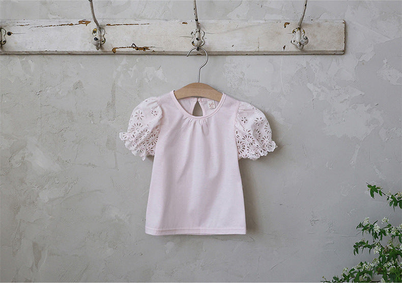 Lace Puff Sleeve Tee 刺繍パフスリーブ Tシャツ【mh0012985】