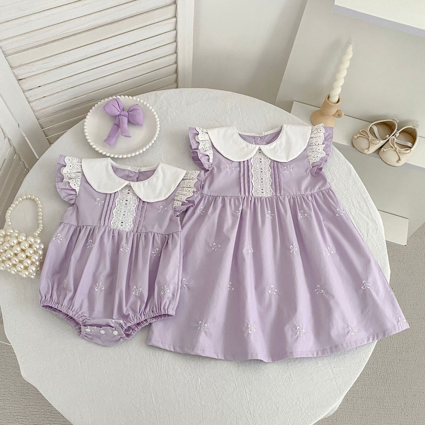 Bow Embroidery Ruffle Romper Dress ラッフル ロンパース ワンピース【mh0013161】