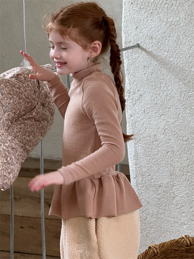 長袖トップス ペプラムフリル ハイネック シンプル 裏起毛【mh0011621】