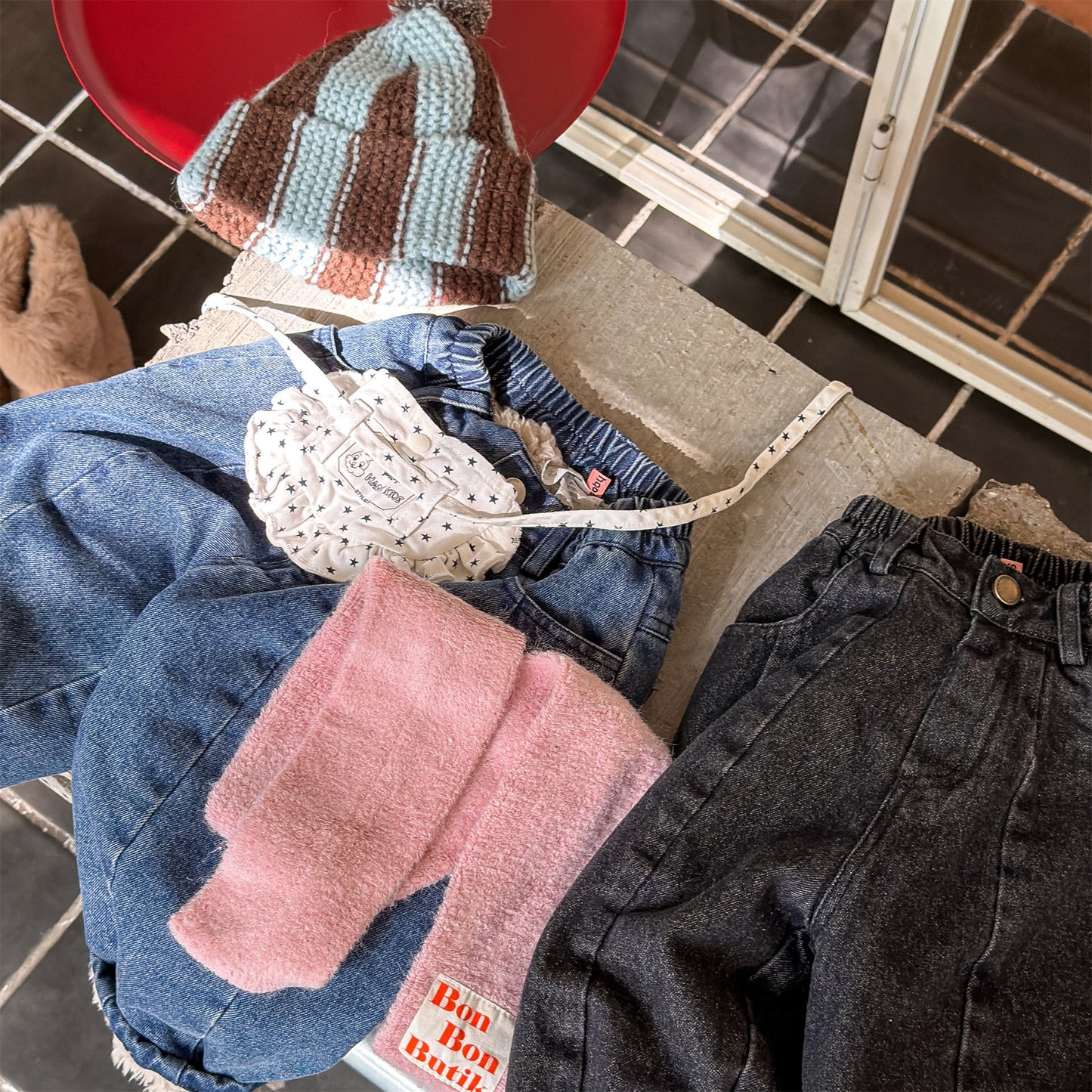 デニムパンツ 裏ボア 裾ボア ドッキング ゆったり ボトムス【mh0011610】