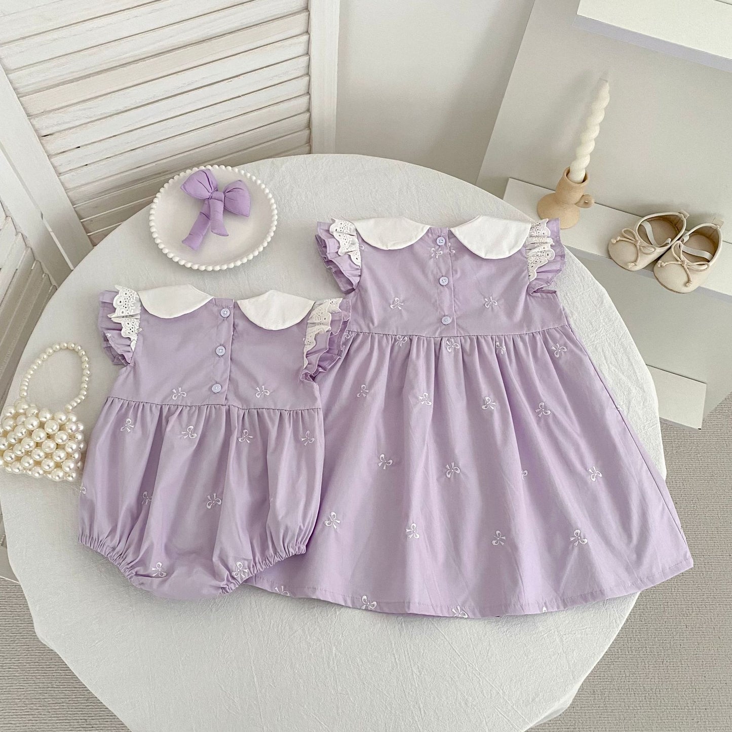 Bow Embroidery Ruffle Romper Dress ラッフル ロンパース ワンピース【mh0013161】