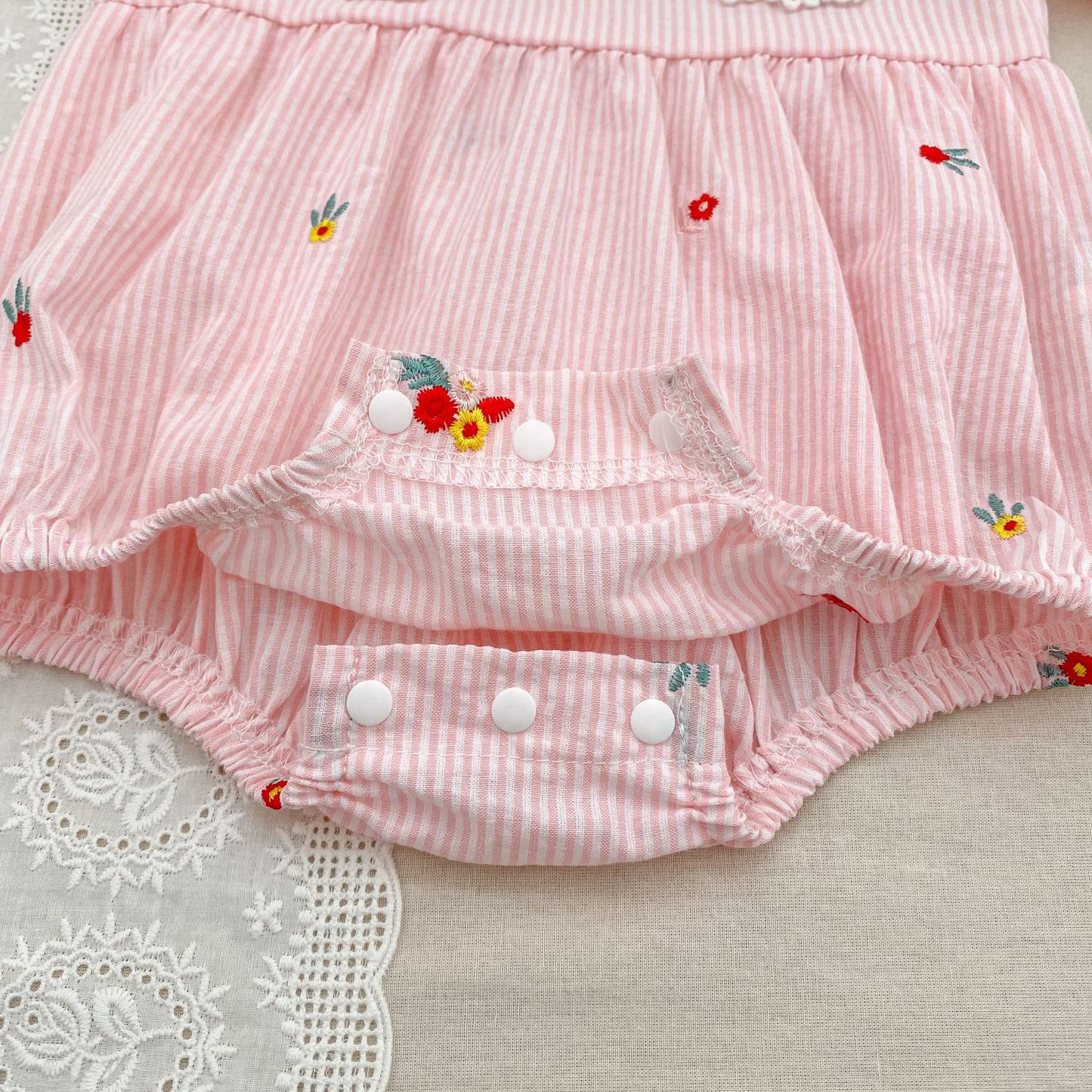 Stripe Embroidery Romper Dress Mono-vestido con bordados de rayas [mh0013168]
