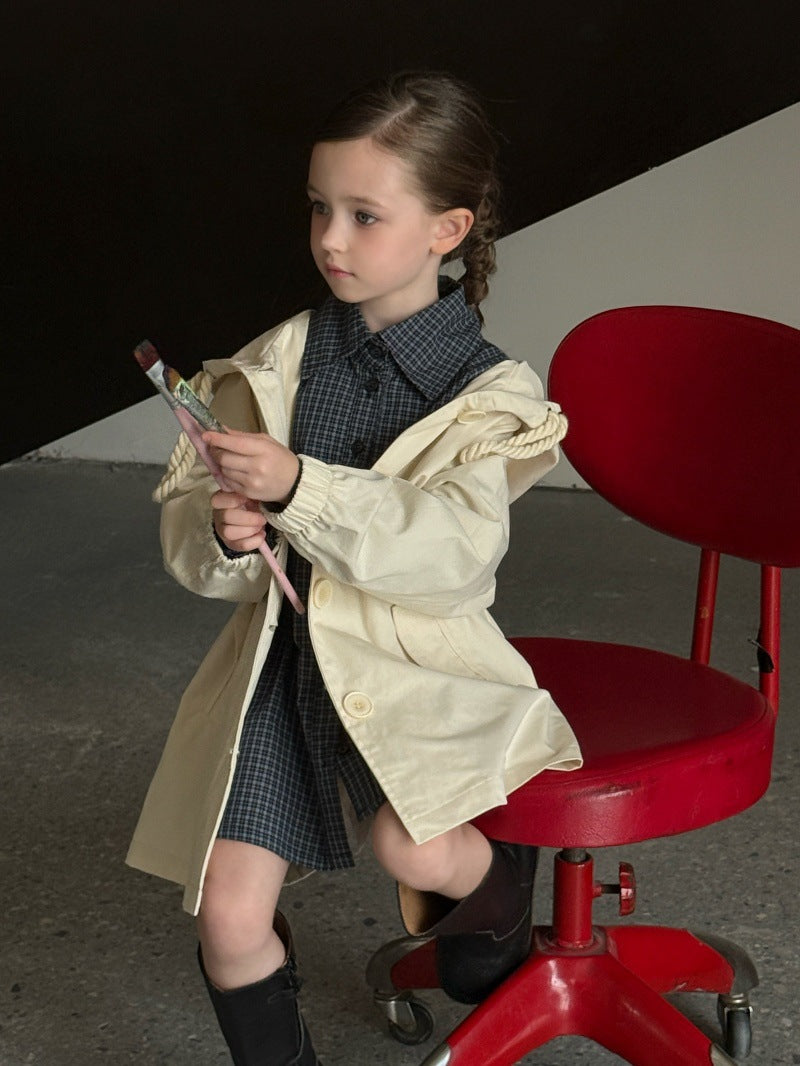 Kids' Hooded Front-Button Long-Sleeve Trench Coat [mh0014069]