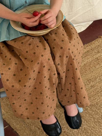 Textured Cotton Linen Culottes ドット シンプル ロングガウチョパンツ【mh0012822】