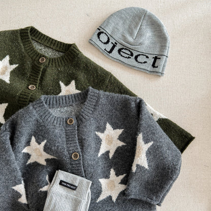 ニットカーディガン スター星 モノトーン ラグラン カジュアル アウター【mh0011612】