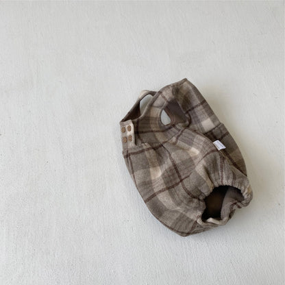 ノースリーブロンパース タータンチェック 裏フリース 帽子セット【mh0011852】