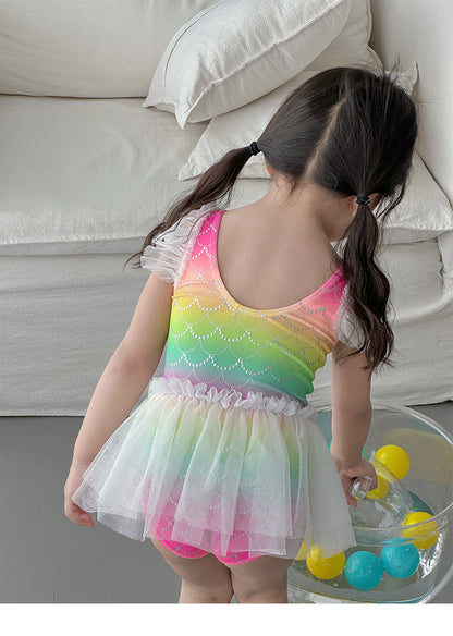 UPF50 Plus Rainbow Mermaid Tulle Swimsuit 虹色 チュール 水着【mh0012590】